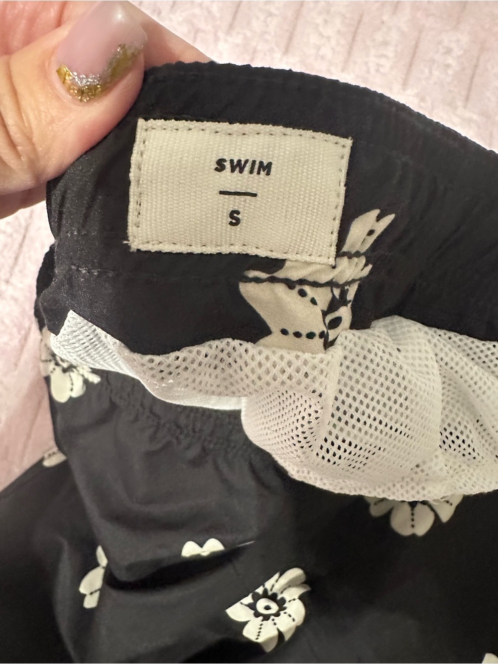 PacSun Black Swim Trunks with Cream Floral Accents - Picture 3 of 5